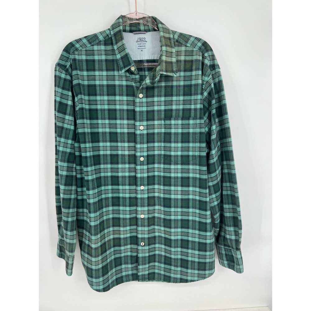 IZOD Saltwater Flannel Shirt‎ Stretch Relaxed Classics Green Plaid XL